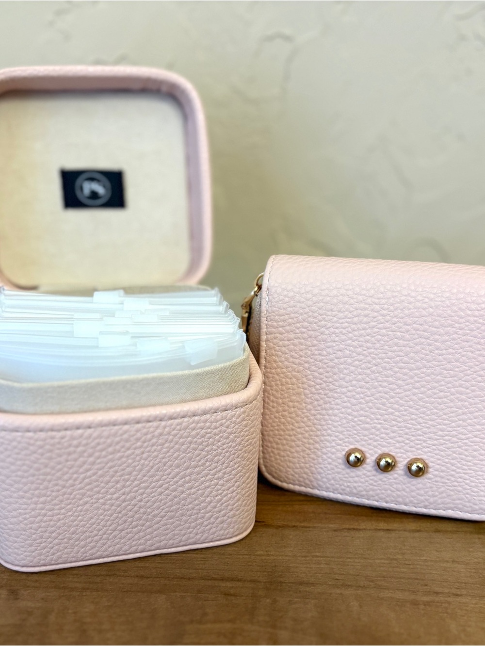 Blush Pink Pebbled Jewelry Box with Gold Studs - Picture 4 of 4